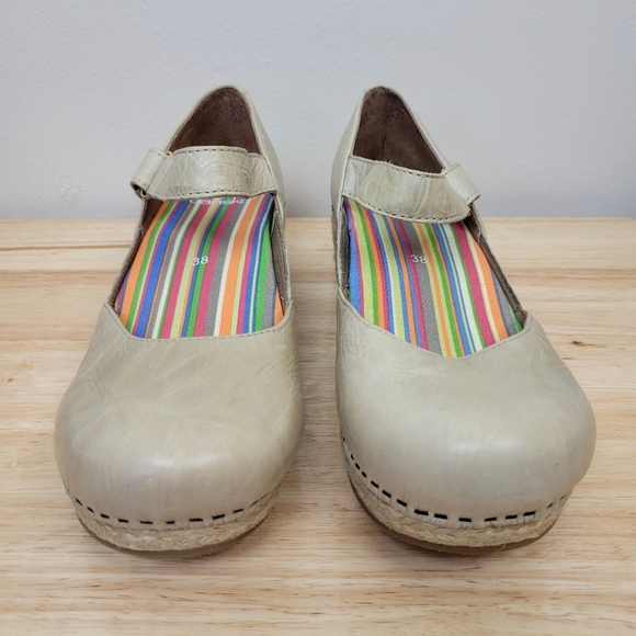Dansko Sand Dollar Jute Mary Jane Leather Clog Size 7.5-8 Wedge Platform Comfort - Picture 3 of 15